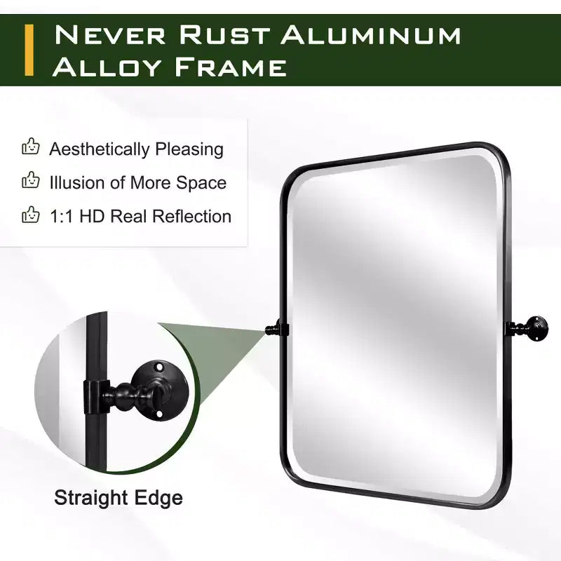 Specchio da parete girevole con cornice rettangolare in metallo oro/argento, angoli arrotondati, set da 2