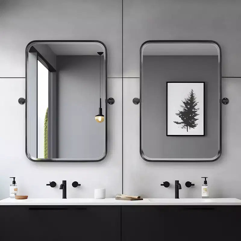 Specchio da parete girevole con cornice rettangolare in metallo oro/argento, angoli arrotondati, set da 2