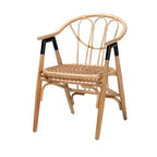 Sedia da pranzo Cyntia in rattan naturale marrone, schienale alto, braccioli, 1 posto