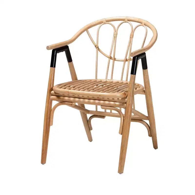 Sedia da pranzo Cyntia in rattan naturale marrone, schienale alto, braccioli, 1 posto