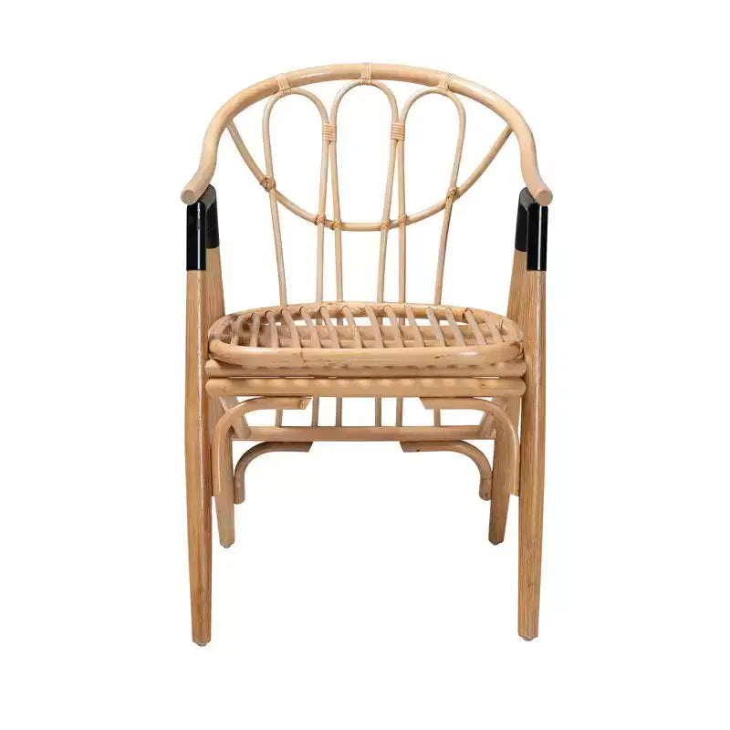 Sedia da pranzo Cyntia in rattan naturale marrone, schienale alto, braccioli, 1 posto