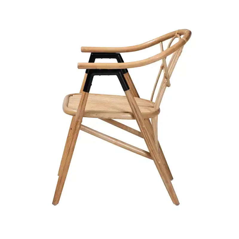 Sedia da pranzo Cyntia in rattan naturale marrone, schienale alto, braccioli, 1 posto
