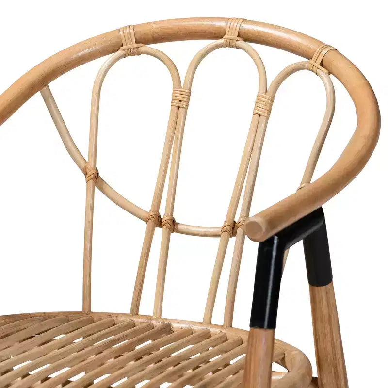 Sedia da pranzo Cyntia in rattan naturale marrone, schienale alto, braccioli, 1 posto