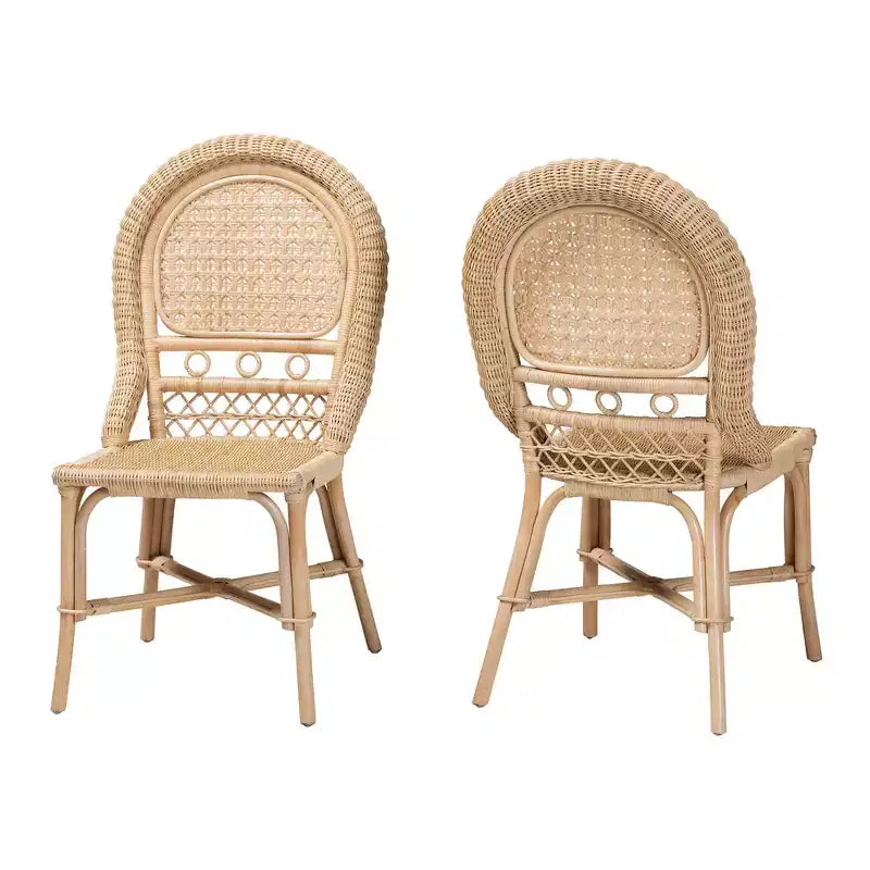 Set Sedie da Pranzo in Rattan Naturale Marrone, Senza Braccioli, 2 Posti
