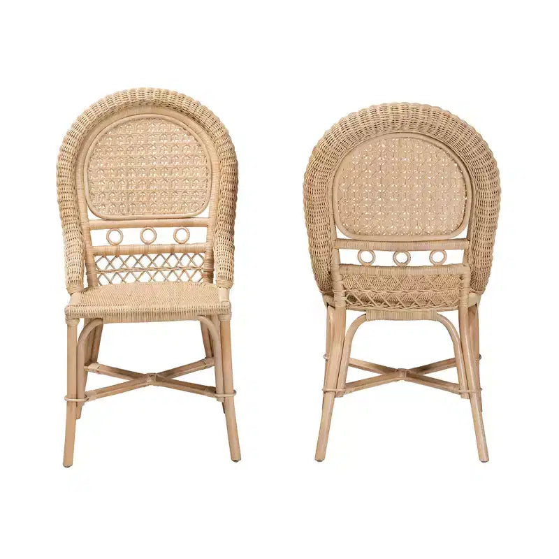 Set Sedie da Pranzo in Rattan Naturale Marrone, Senza Braccioli, 2 Posti