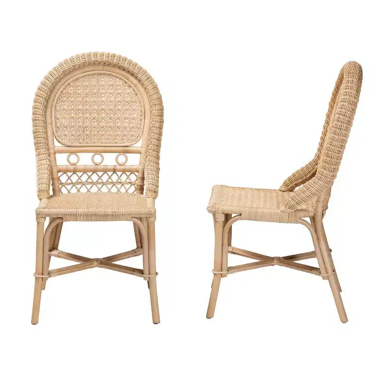 Set Sedie da Pranzo in Rattan Naturale Marrone, Senza Braccioli, 2 Posti