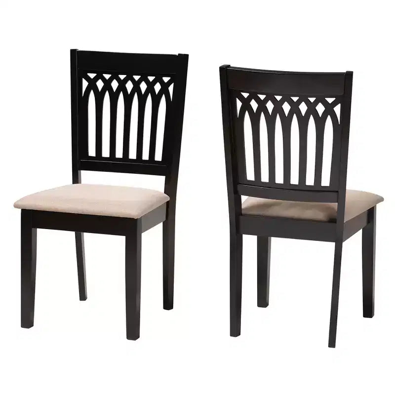 Sedie da pranzo senza braccioli, set da 2, grigio/marrone scuro e noce