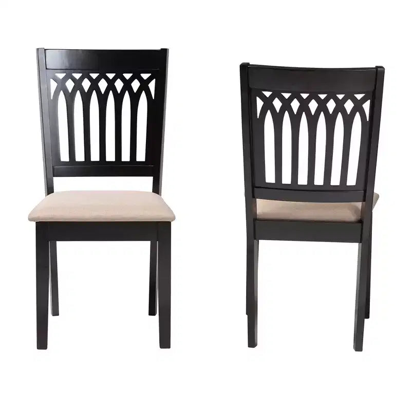 Sedie da pranzo senza braccioli, set da 2, grigio/marrone scuro e noce
