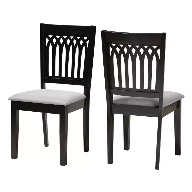 Sedie da pranzo senza braccioli, set da 2, grigio/marrone scuro e noce