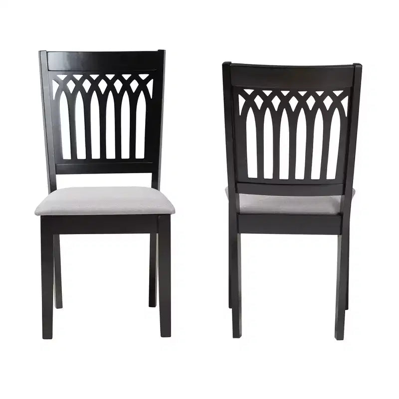 Sedie da pranzo senza braccioli, set da 2, grigio/marrone scuro e noce