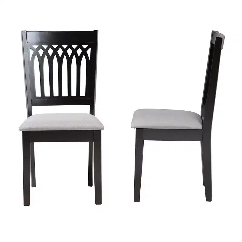 Sedie da pranzo senza braccioli, set da 2, grigio/marrone scuro e noce