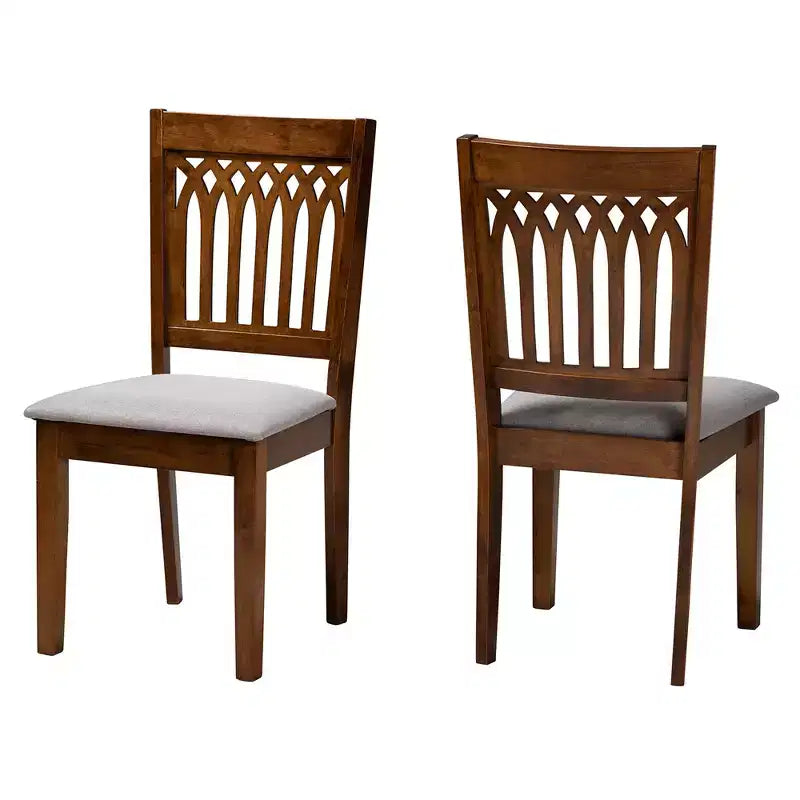 Sedie da pranzo senza braccioli, set da 2, grigio/marrone scuro e noce