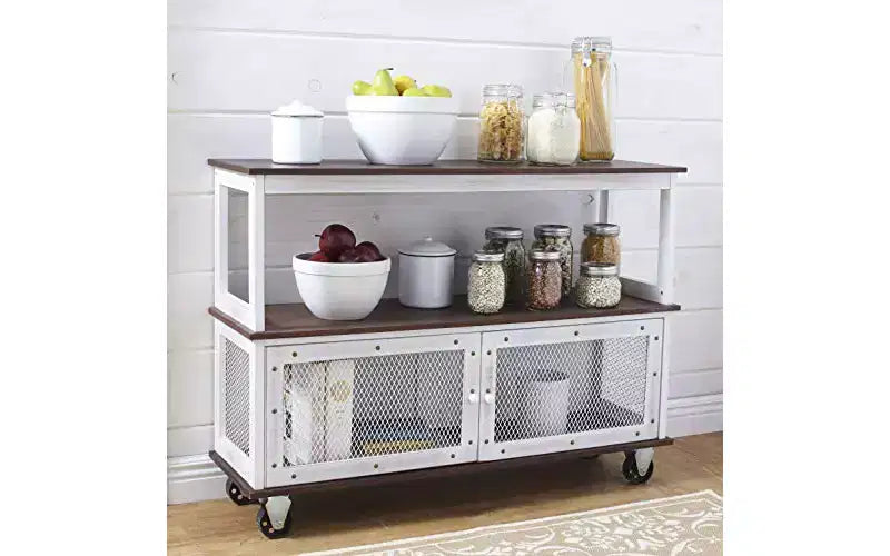 Carrello buffet industriale a 3 ripiani con 2 ante, bianco/nero