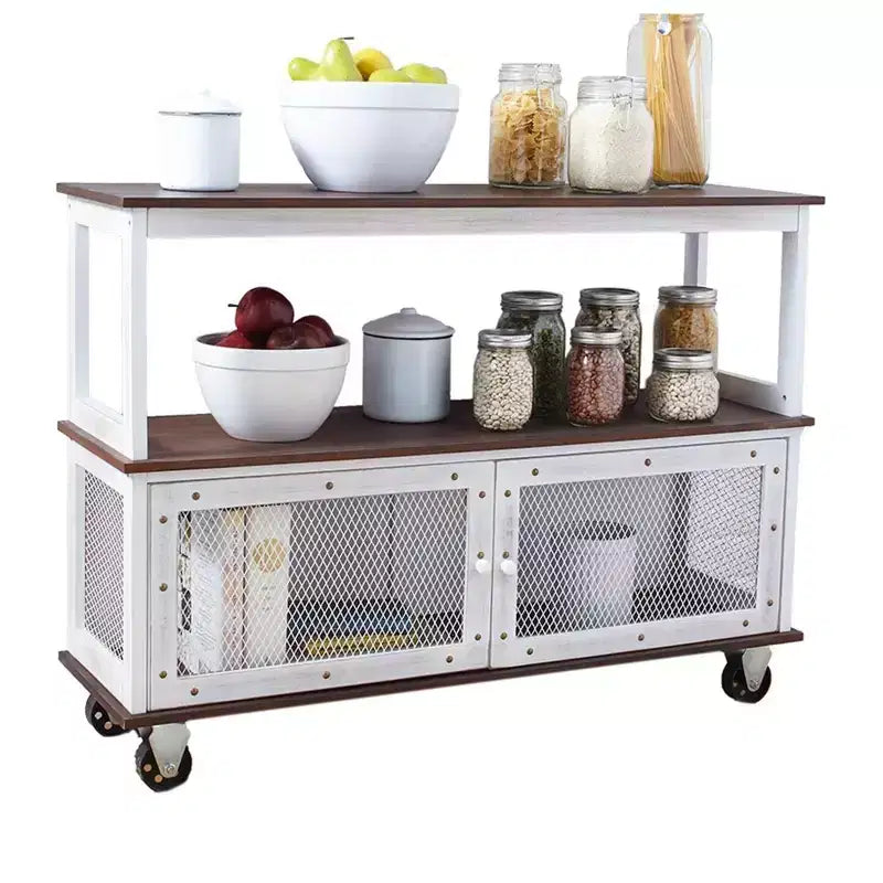 Carrello buffet industriale a 3 ripiani con 2 ante, bianco/nero