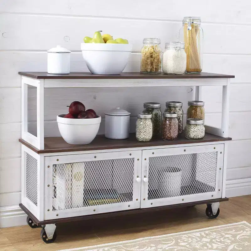 Carrello buffet industriale a 3 ripiani con 2 ante, bianco/nero