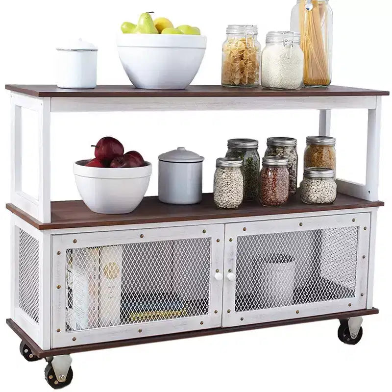 Carrello buffet industriale a 3 ripiani con 2 ante, bianco/nero