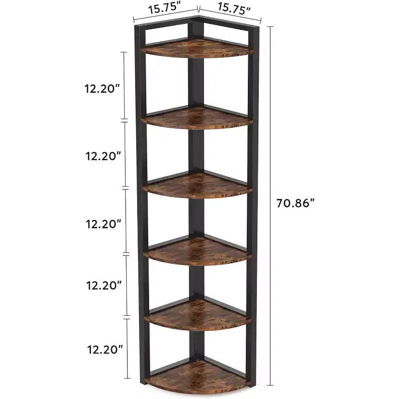 Libreria angolare a 6 ripiani, Nero / Marrone rustico e nero / Bianco, Alta 180 cm, Montaggio 1 persona