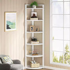 Libreria angolare a 6 ripiani, Nero / Marrone rustico e nero / Bianco, Alta 180 cm, Montaggio 1 persona