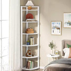 Libreria angolare a 6 ripiani, Nero / Marrone rustico e nero / Bianco, Alta 180 cm, Montaggio 1 persona