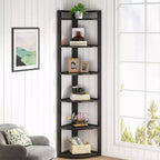 Libreria angolare a 6 ripiani, Nero / Marrone rustico e nero / Bianco, Alta 180 cm, Montaggio 1 persona