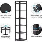 Libreria angolare a 6 ripiani, Nero / Marrone rustico e nero / Bianco, Alta 180 cm, Montaggio 1 persona