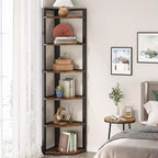 Libreria angolare a 6 ripiani, Nero / Marrone rustico e nero / Bianco, Alta 180 cm, Montaggio 1 persona