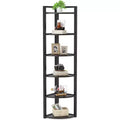 Libreria angolare a 6 ripiani, Nero / Marrone rustico e nero / Bianco, Alta 180 cm, Montaggio 1 persona