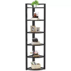 Libreria angolare a 6 ripiani, Nero / Marrone rustico e nero / Bianco, Alta 180 cm, Montaggio 1 persona