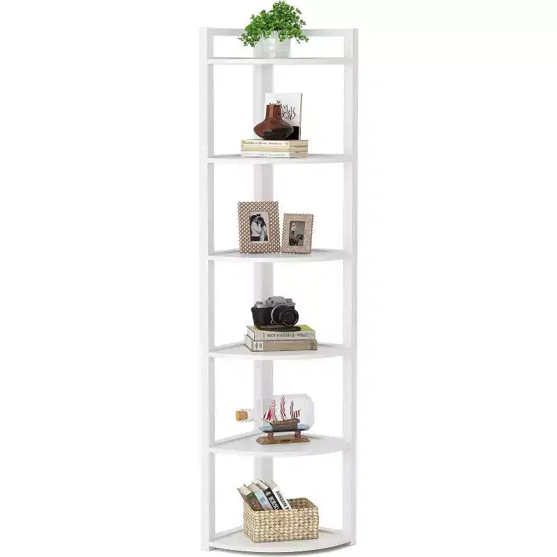 Libreria angolare a 6 ripiani, Nero / Marrone rustico e nero / Bianco, Alta 180 cm, Montaggio 1 persona