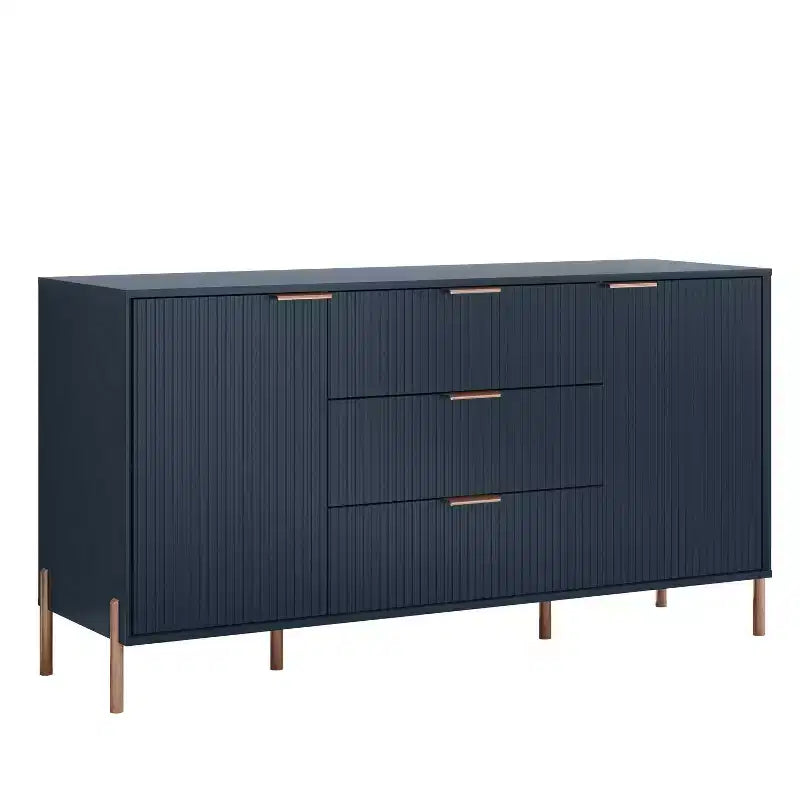 Comò a 3 cassetti nero/blu notte/bianco sporco, montaggio 1 persona