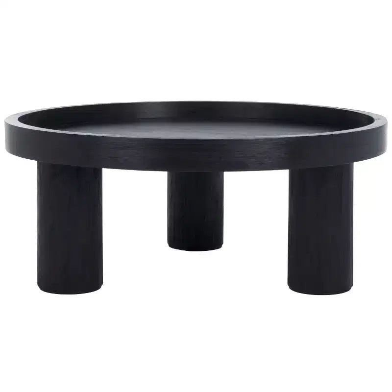 Tavolino rotondo da caffè, nero / marrone / bianco sporco, 3 gambe, 1 persona