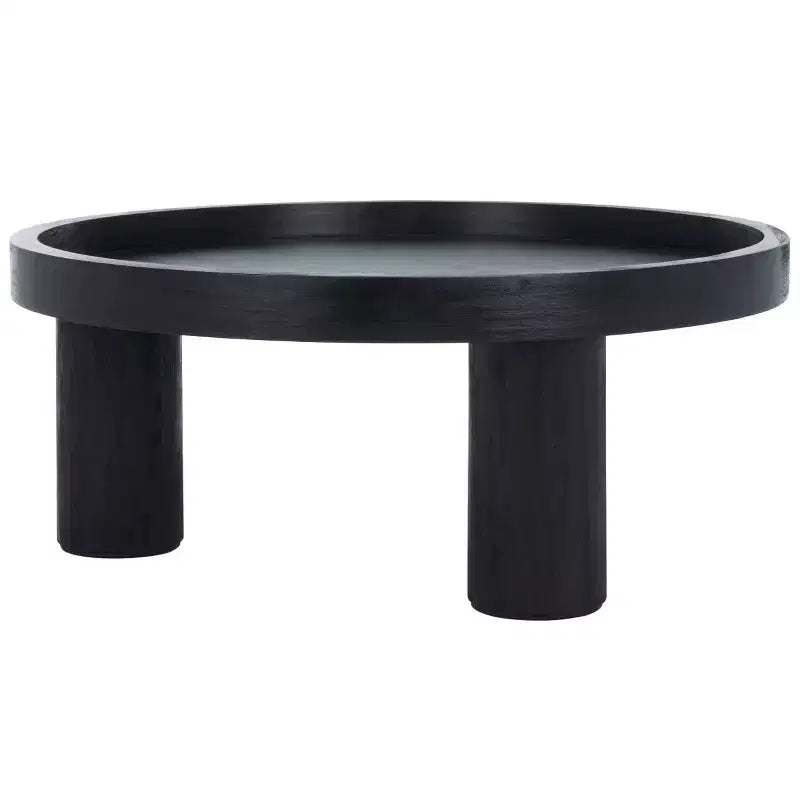 Tavolino rotondo da caffè, nero / marrone / bianco sporco, 3 gambe, 1 persona