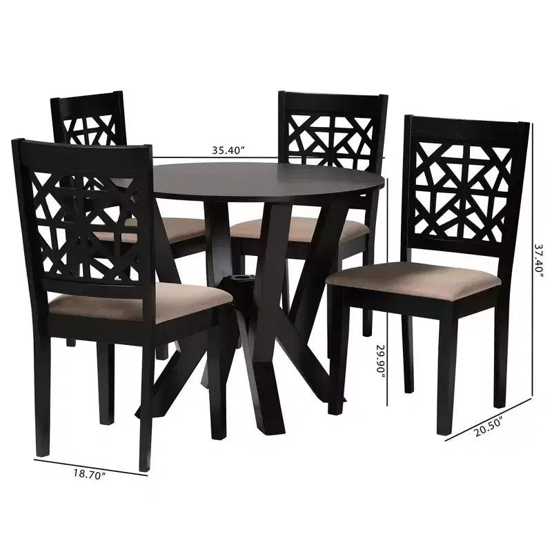 Set da pranzo 5 pezzi (4 posti) beige/grigio e legno marrone scuro