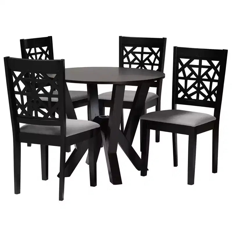 Set da pranzo 5 pezzi (4 posti) beige/grigio e legno marrone scuro