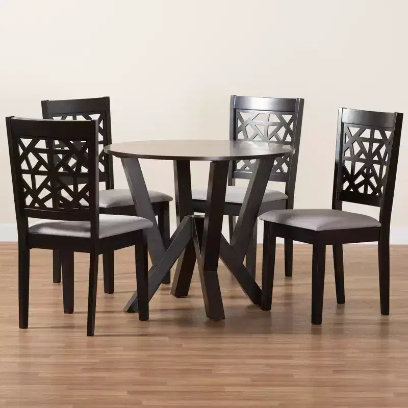 Set da pranzo 5 pezzi (4 posti) beige/grigio e legno marrone scuro
