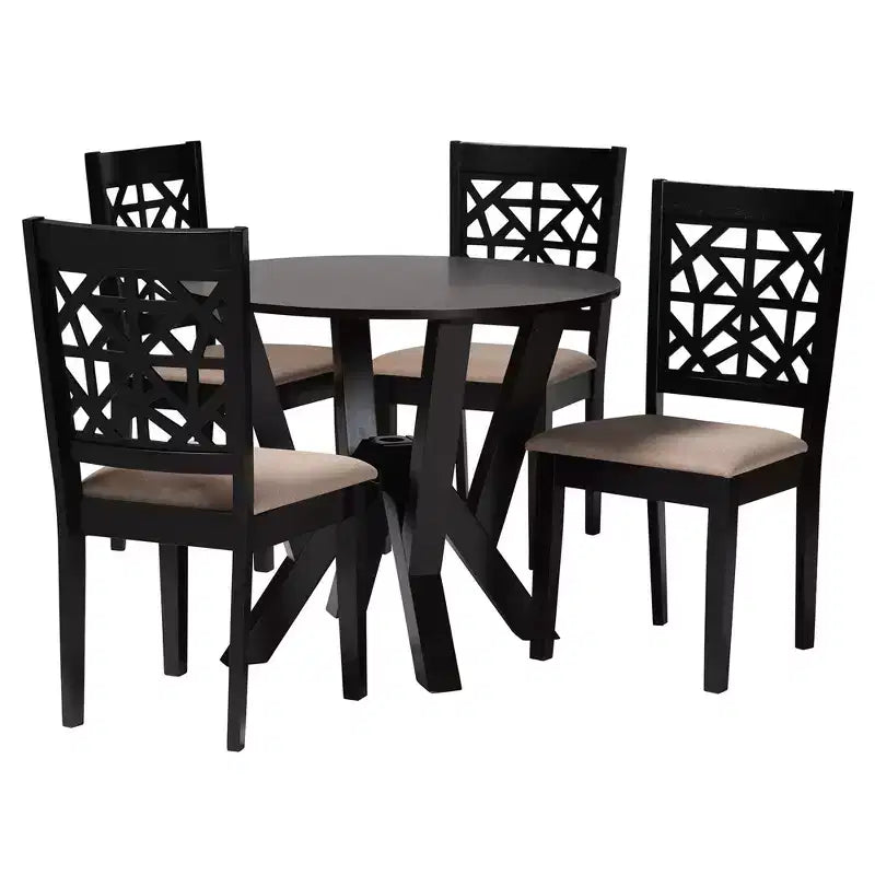 Set da pranzo 5 pezzi (4 posti) beige/grigio e legno marrone scuro