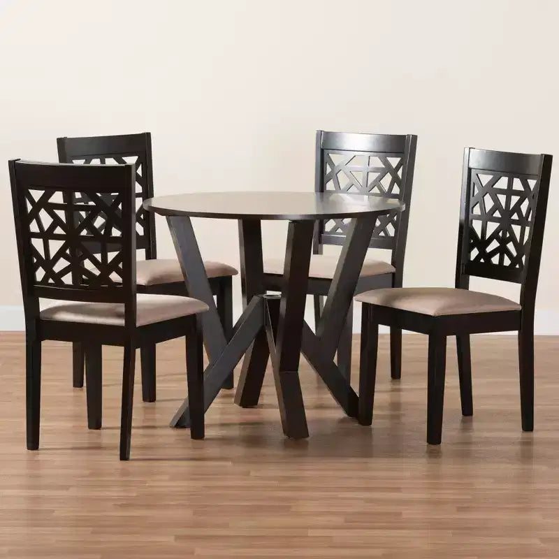 Set da pranzo 5 pezzi (4 posti) beige/grigio e legno marrone scuro