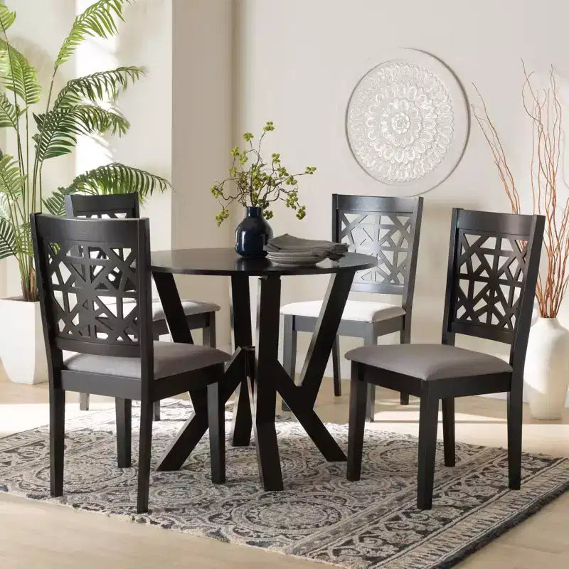 Set da pranzo 5 pezzi (4 posti) beige/grigio e legno marrone scuro