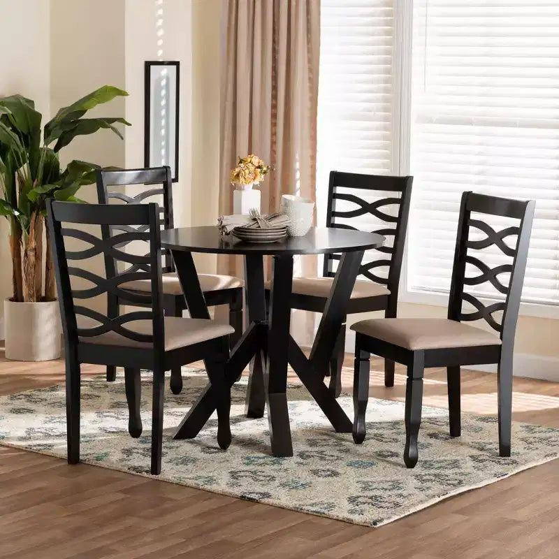 Set da pranzo moderno 5 pezzi per 4 persone Grigio/Marrone scuro o Sabbia/Marrone scuro