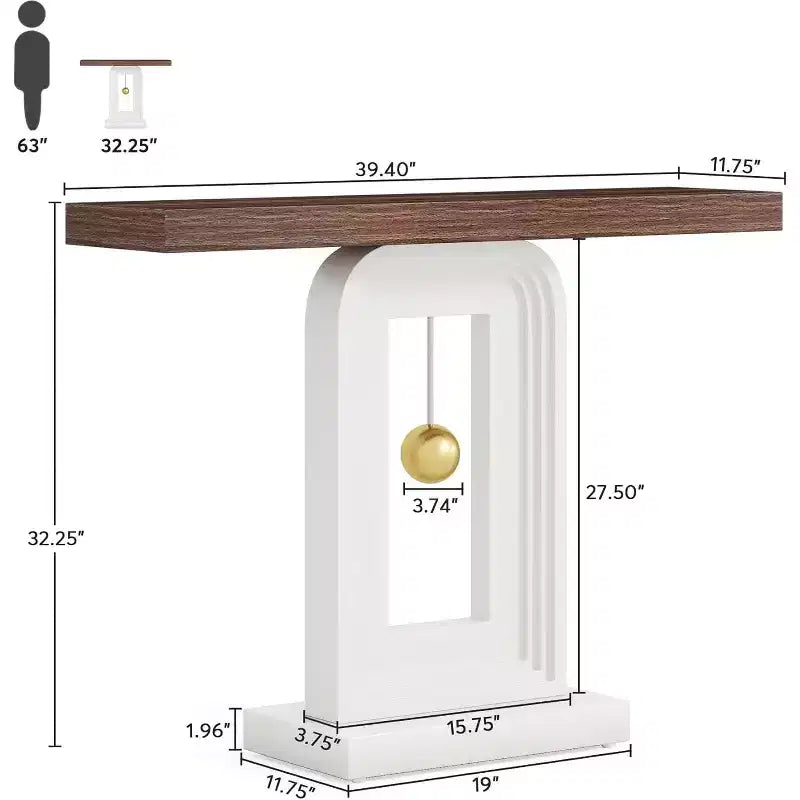 Consolle stretta bianca con base a pendolo geometrica, 101 cm, Montaggio da 1 persona