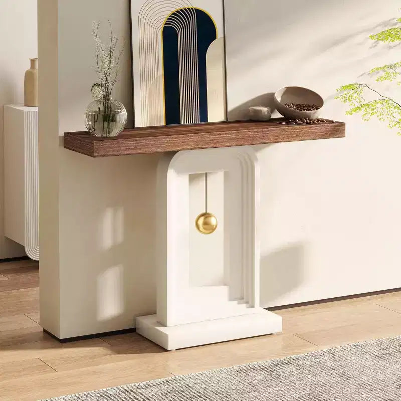 Consolle stretta bianca con base a pendolo geometrica, 101 cm, Montaggio da 1 persona