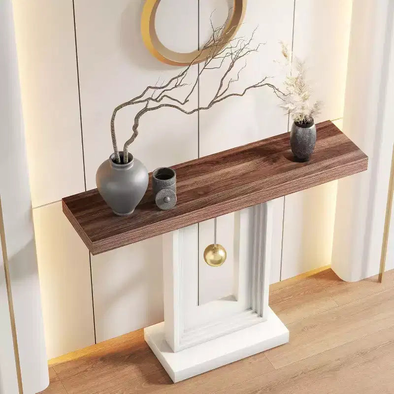 Consolle stretta bianca con base a pendolo geometrica, 101 cm, Montaggio da 1 persona