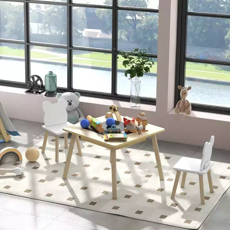 Tavolo e 2 Sedie 3-in-1 per Bambini Bianchi, Set da 3 Pezzi