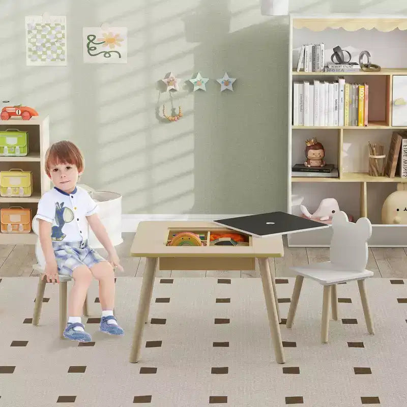 Tavolo e 2 Sedie 3-in-1 per Bambini Bianchi, Set da 3 Pezzi
