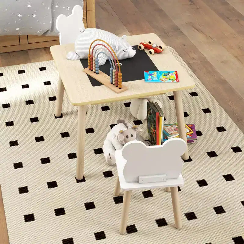 Tavolo e 2 Sedie 3-in-1 per Bambini Bianchi, Set da 3 Pezzi