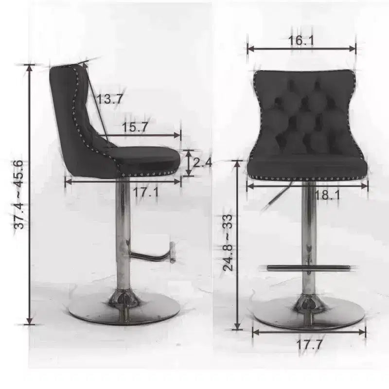 Sgabello da Bar Girevole in Velluto Grigio, Schienale Medio Trapuntato, Base Cromata, Set da 2